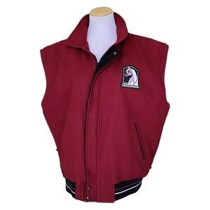 SCHNEIDER'S Oversized Burgundy Wool Zip Vest with Horse Patches
